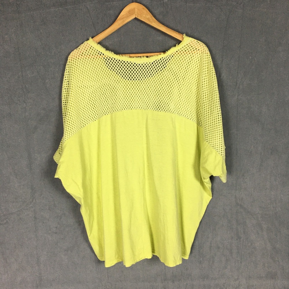 Bella Amore Italy Yellow Green Abstract Top One Size Mesh Oversized Blouse Boxy - Picture 3 of 16